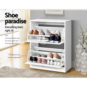 Artiss 2 Door Shoe Cabinet - White - The Hippie House