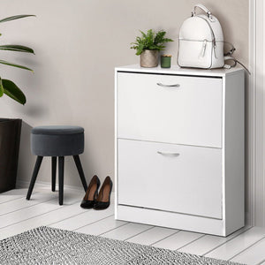 Artiss 2 Door Shoe Cabinet - White - The Hippie House