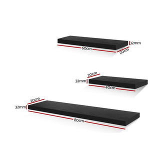 Black 3 Piece Floating Wall Shelves