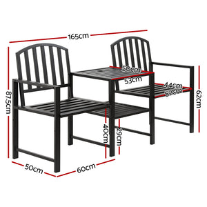 Gardeon Outdoor Garden Bench Steel Table and Chair | Patio Furniture Loveseat Park