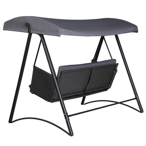 Gardeon Rattan Swing Chair with Canopy | Outdoor 3-Seater Garden Bench Swing in Grey