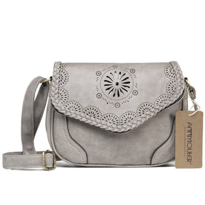 Leather Crossbody Bag With Hippie Styled Flower
