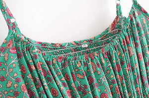 Women's Vintage Green Floral Two Piece Set | Strapless Tops + Bohemian Pants | S-L