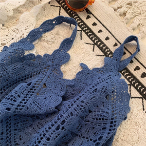 Summer Bohemian Short Strap Lace Knitted Vest Top | Free Size | Various Colours