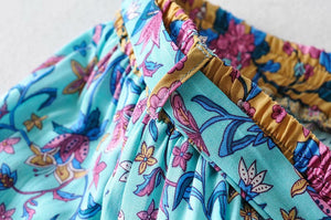 Women's Blue 60's Flower Child Two Piece Outfit | Sleeveless Top + Bohemian Pants | S-L