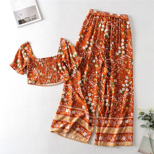 Cool Women's Brown Bohemian Styled Clothing Set | Pants + Sleeveless Top | S-M