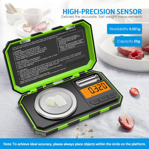 0.001g - 50g Mini Digital Pocket Scale With 50g Calibration Weight