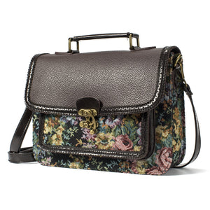 Retro Hippie Styled Briefcase Handbag With Floral Design