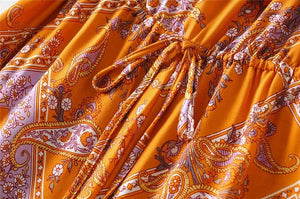 Women's Orange Floral Printed Sleeveless Boho Bodysuit Romper | S-L