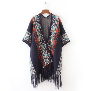Ethnic Styled Knitted Cardigan Sweater | Hippie Poncho | Free Size