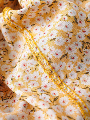 Women's Hippie Yellow Deep V-Neck Dress | Boho Flowers | S-L