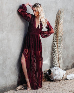 Long White Bohemian Maxi Dress | Lace + Hollowed Out Design | S-2XL