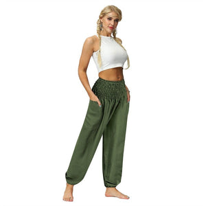 Olive Bohemian High Waist Yoga Palazzo Pants | S-XL