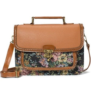 Retro Hippie Styled Briefcase Handbag With Floral Design