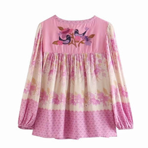 Hippie Styled Pink Blouse Shirt | S-L