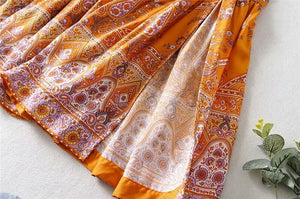 Women's Hippie High Waisted Skirt | Floral Orange | S-L