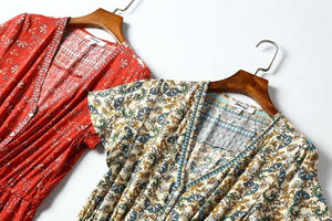 Women's Full Length Multi-Colour Floral Printed Boho Jumpsuit | Short Sleeve + V-neck | S-L