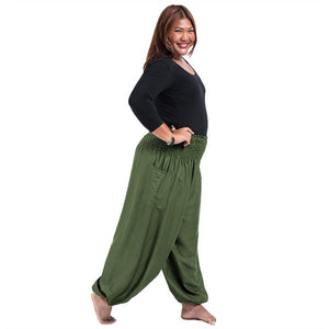 Olive Bohemian High Waist Yoga Palazzo Pants | S-XL