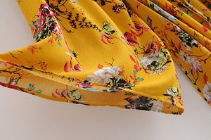 Women's Yellow Batwing Boho Dress | Deep V-Neck | S-L