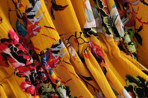 Women's Yellow Batwing Boho Dress | Deep V-Neck | S-L