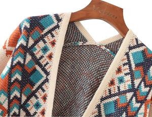 Ethnic Styled Knitted Cardigan Sweater | Hippie Poncho | Free Size