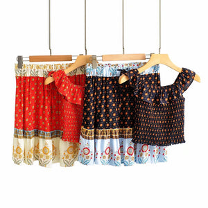 Women's Boho Off Shoulder Strapless Red Or Black Top With Matching Mini Skirt | Clothing Set | M-L