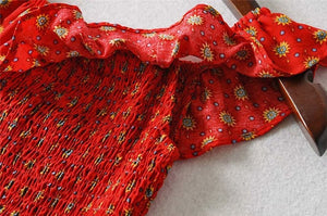 Women's Boho Off Shoulder Strapless Red Or Black Top With Matching Mini Skirt | Clothing Set | M-L