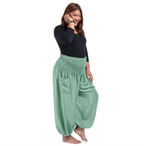 Cream Green Bohemian High Waist Yoga Palazzo Pants | S-XL