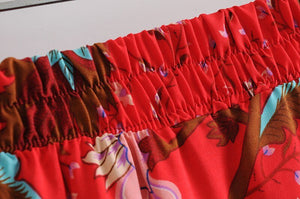 Women's Bohemian Styled Red Japanese Flower Long Skirt | M-L
