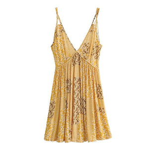 Yellow Strapless Bohemian Sundress | Cotton + Rayon | S-L