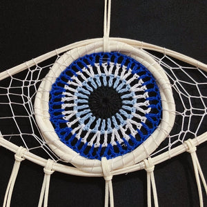 Mini White Evil Eye Bohemian Styled Dream Catcher With White Feathers