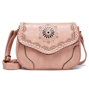 Leather Crossbody Bag With Hippie Styled Flower