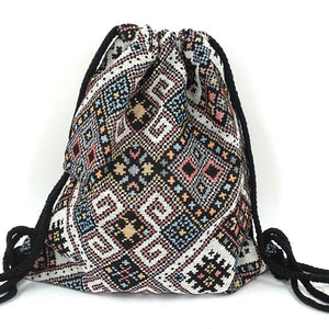 Women's Fabric Draw String Gypsy Styled Backpack - Various Styles