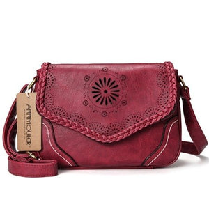 Leather Crossbody Bag With Hippie Styled Flower