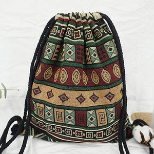 Women's Fabric Draw String Gypsy Styled Backpack - Various Styles
