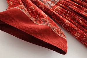 Women's Red Floral Bohemian Mini Dress | O-Neck + Batwing Sleeves | S-L