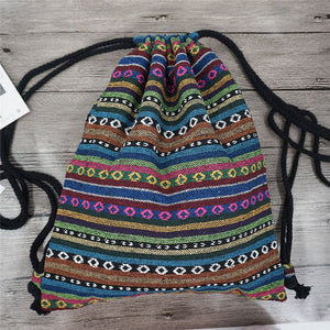 Women's Fabric Draw String Gypsy Styled Backpack - Various Styles