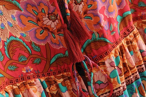 Vintage Free Flowing Bohemian Lace Up Blouse | Deep N-Neck + Long Sleeve | S-L