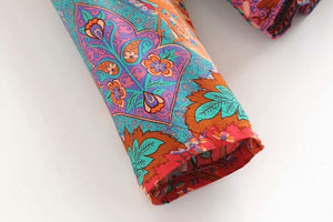 Vintage Free Flowing Bohemian Lace Up Blouse | Deep N-Neck + Long Sleeve | S-L