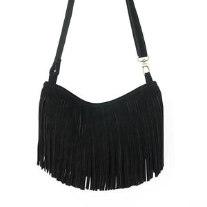 Women's Genuine Leather Long Fringe Shoulder Bag With Tassels