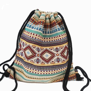 Vintage Gypsy Styled Fabric Draw String Backpack - Various Designs