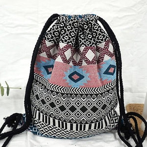 Women's Fabric Draw String Gypsy Styled Backpack - Various Styles