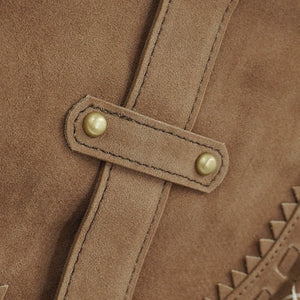 Women's Hippy Styled Fringed Messenger Bag - Faux Suede