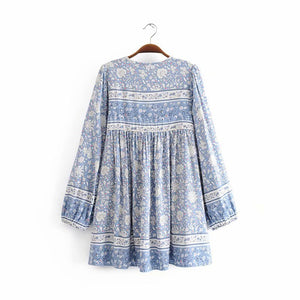 Women's Vintage Styled Long Sleeve Beach Bohemian Dress | S-L