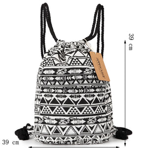 Large Vintage Hippie Styled Drawstring Canvas Backpack