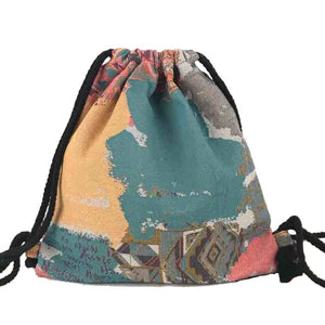 Women's Fabric Draw String Gypsy Styled Backpack - Various Styles