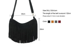 Women's Genuine Leather Long Fringe Shoulder Bag With Tassels