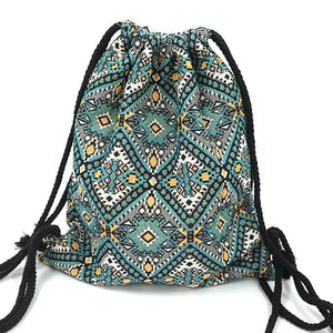 Women's Fabric Draw String Gypsy Styled Backpack - Various Styles