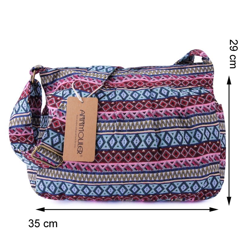 Cool Women's Aztec Boho Styled Cross Body Bag With Zippers