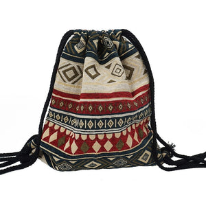 Women's Fabric Draw String Gypsy Styled Backpack - Various Styles